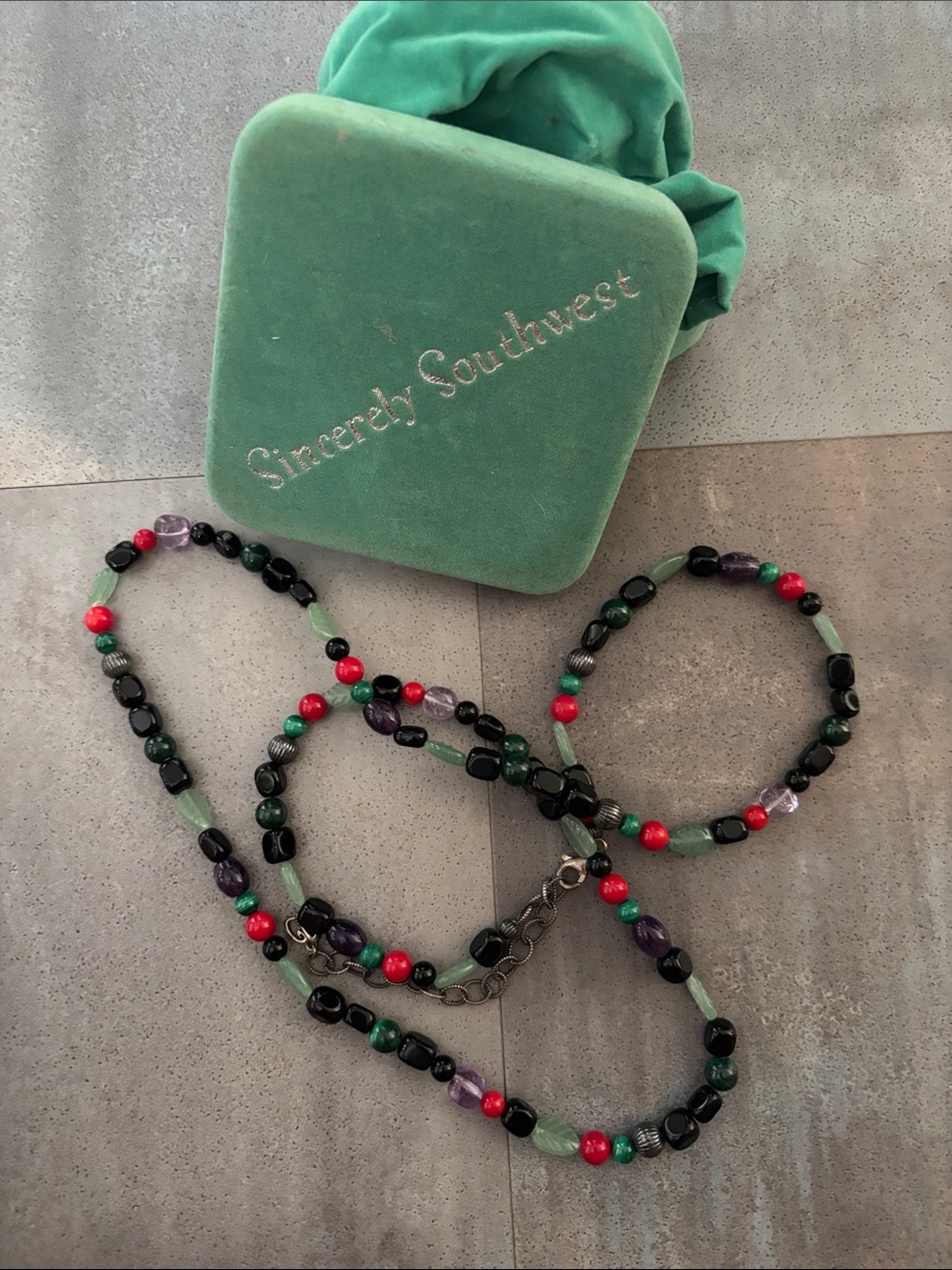 Sincerely Southwest 35” Multicolor Beaded Necklace — Green, Black & Red
